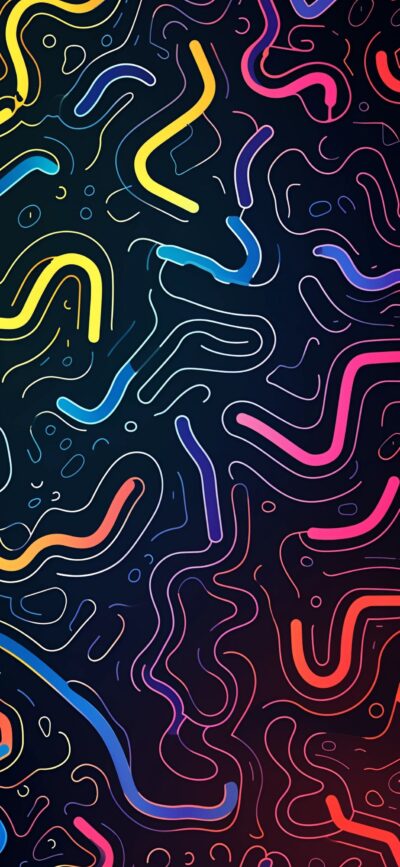 Abstract design with colorful wavy lines on a dark background | 4K Wallpaper for Mobile