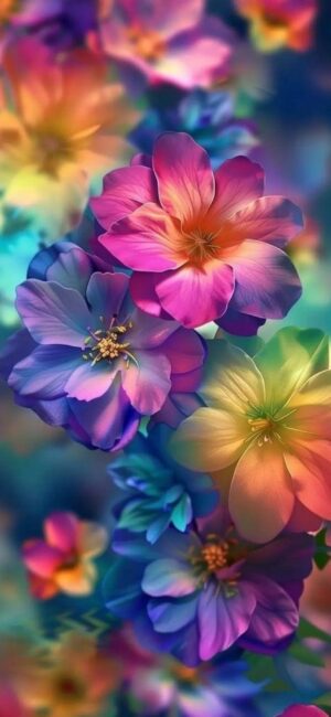 Colorful floral abstract in pink, blue, orange, green hues | 4K Wallpaper for Mobile