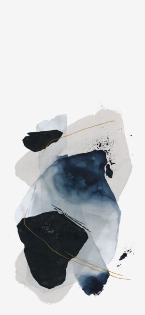 Abstract watercolor painting with navy, black, and gold accents on a light background | 4K Wallpaper for Mobile