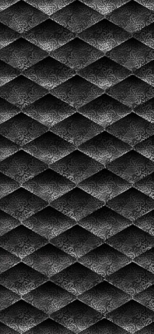 Geometric 3D effect wallpaper with diamond floral patterns, grayscale palette for elegance | 4K Wallpaper for Mobile