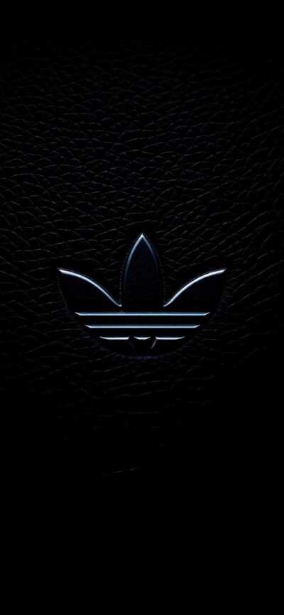 Adidas Trefoil logo on a dark textured background | 4K Wallpaper for Mobile | Black-themed minimalism and technology design.