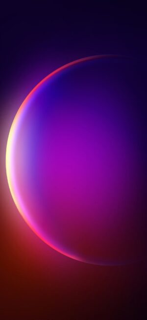 Glowing crescent with vibrant gradient colors from purple to pink and orange on a dark background | 4K Wallpaper for Mobile