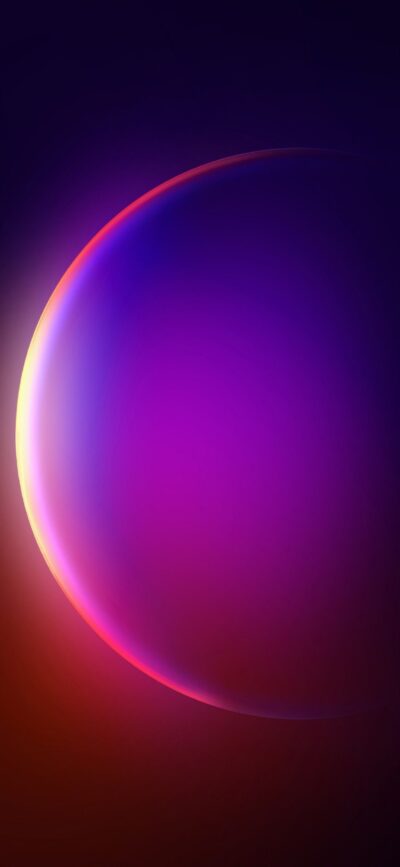 Glowing crescent with vibrant gradient colors from purple to pink and orange on a dark background | 4K Wallpaper for Mobile