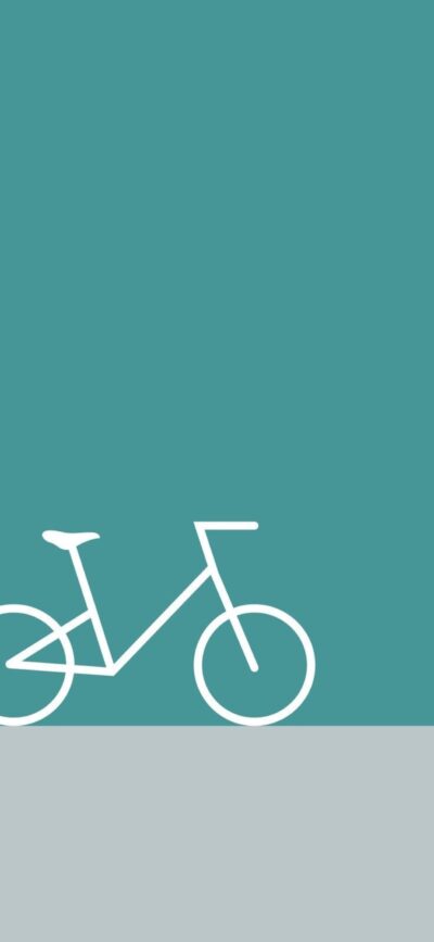 Minimalist bicycle illustration with white lines on teal and gray background, perfect for a modern mobile look | 4K Wallpaper