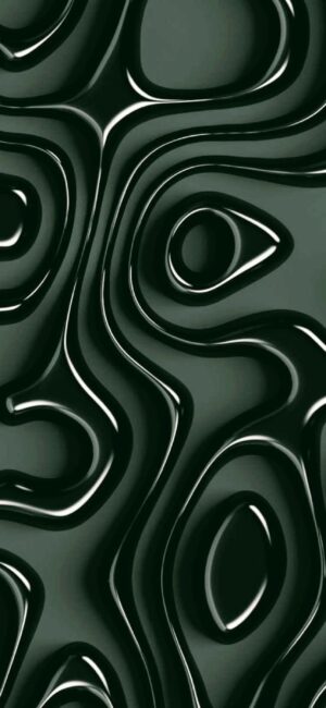 Dark abstract 3D pattern with glossy organic shapes in black and green, modern futuristic vibe | 4K Wallpaper for Mobile