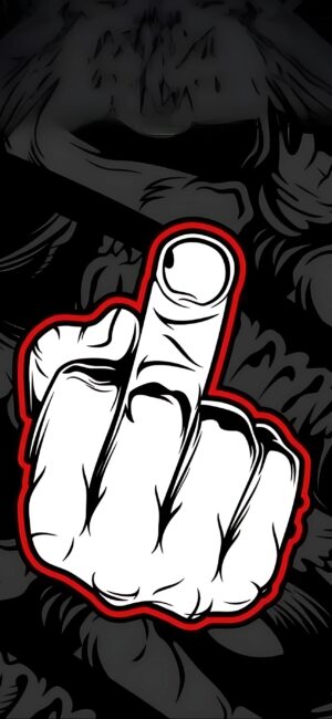 Stylized hand gesture outlined in red on dark background | Black, white, red | 4K Wallpaper for Mobile