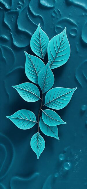 Teal leaves with intricate vein details on a textured background | 4K Wallpaper for Mobile