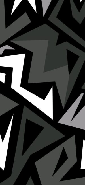 Abstract geometric pattern with angular shapes in black, white, gray for a dynamic look | 4K Wallpaper, for Mobile