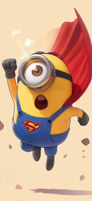 Minion dressed as Superman with a red cape and blue outfit | 4K Wallpaper for Mobile | Yellow, Red, Blue | Minion & Superhero.