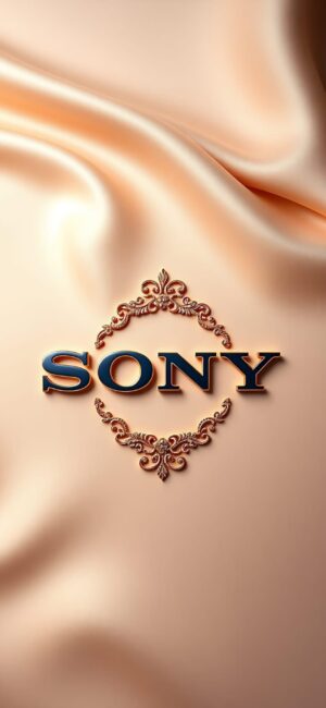 Sony Logo with Decorative Flourishes on Silky Background | Beige & Peach | 4K Wallpaper for Mobile