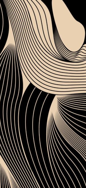 Abstract wavy pattern with black lines on a beige background for a dynamic visual effect | 4K Wallpaper for Mobile