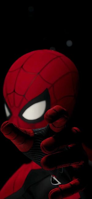 Spider-Man in red & black suit, web patterns, white lenses against dark backdrop | 4K Wallpaper, for Mobile | Explore Superhero themes