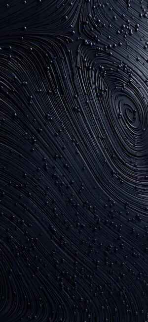 Abstract swirling patterns with spheres on a dark intricate texture | 4K Wallpaper, perfect for Mobile | Black and Dark theme