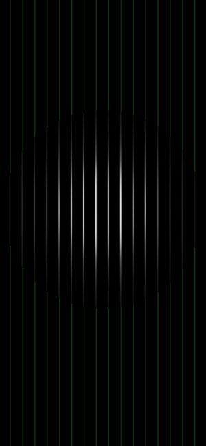 Minimalistic vertical lines forming an oval shape on dark background with gradient effect | Black, White, Green | 4K Wallpaper, for Mobile