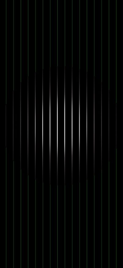 Minimalistic vertical lines forming an oval shape on dark background with gradient effect | Black, White, Green | 4K Wallpaper, for Mobile