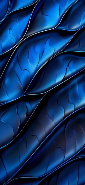 Abstract blue wavy lines with a metallic sheen, creating a dynamic futuristic effect | 4K Wallpaper for Mobile