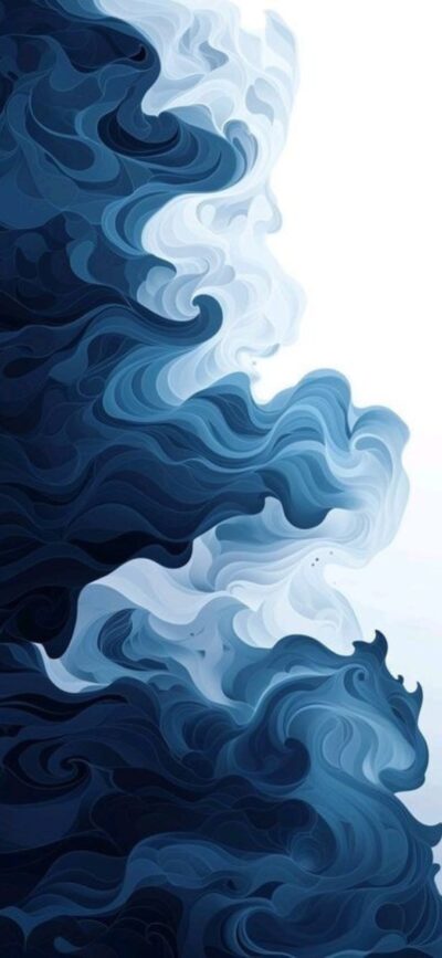 Abstract blue and white swirling patterns with a wave-like appearance | 4K Wallpaper for Mobile