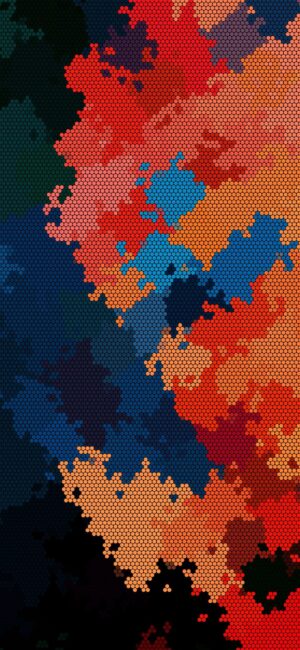 Abstract hexagonal mosaic design in vibrant colors, creating a dynamic geometric pattern | 4K Wallpaper, for Mobile