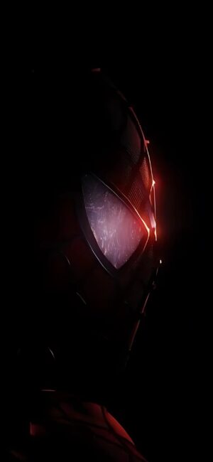 Spider-Man's shadowy mask close-up with highlighted webbing and lens | 4K Wallpaper for Mobile | Black, Red, Superhero, Marvel