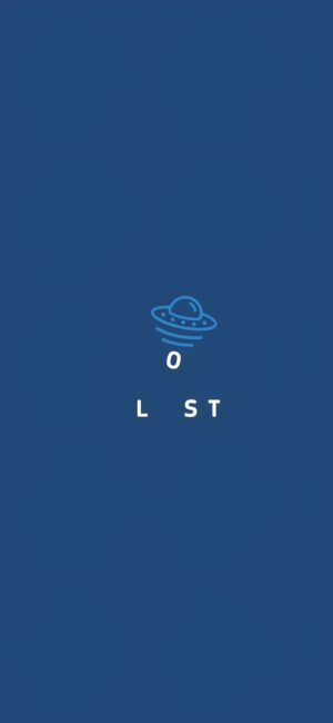 'Lost' minimalist design with UFO 'O', sci-fi theme, blue. | 4K Wallpaper for Mobile