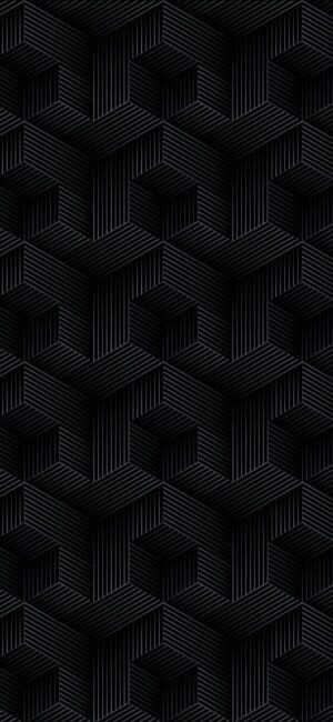 Geometric 3D cube pattern with dark lines, offering depth for minimalist designs. Primary colors: black, grey | 4K Wallpaper for Mobile