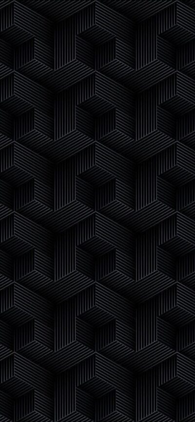 Geometric 3D cube pattern with dark lines, offering depth for minimalist designs. Primary colors: black, grey | 4K Wallpaper for Mobile