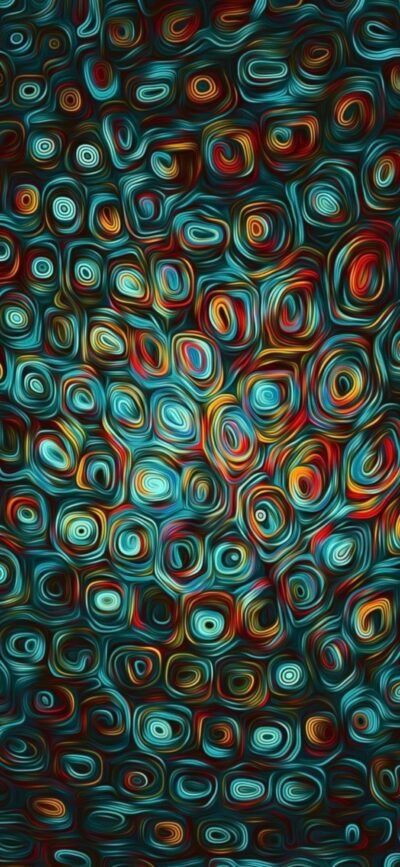 Abstract colorful design with swirling patterns and circular shapes in blue, red, teal, and orange | 4K Wallpaper for Mobile