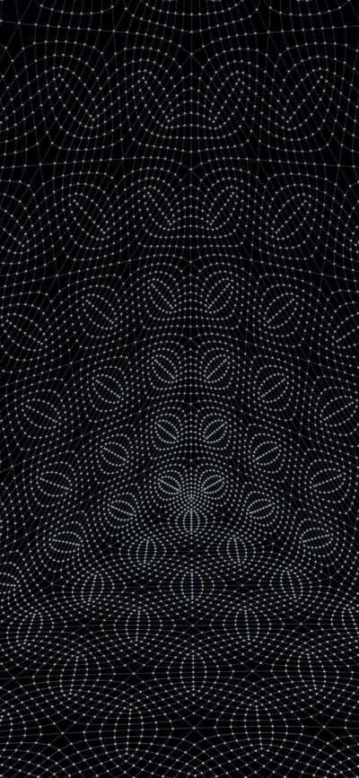 Abstract geometric tunnel illusion with white dots on a black background, enhancing depth perception | 4K Wallpaper for Mobile