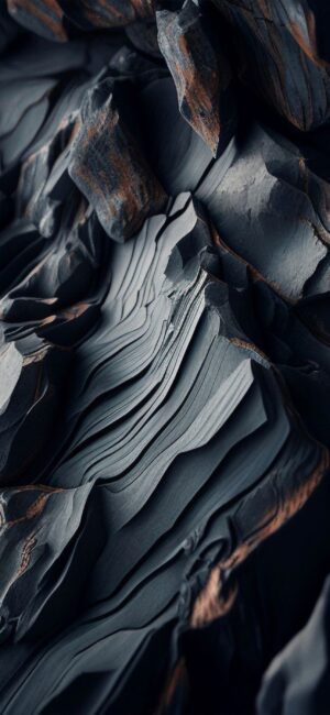 Abstract layered rock formations with intricate textures | Gray, Black, Brown | 4K Wallpaper for Mobile