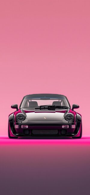 Classic sports car centered on gradient pink background, blending vintage style with modern design. | 4K Wallpaper for Mobile