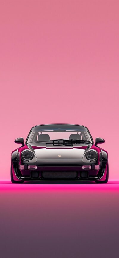 Classic sports car centered on gradient pink background, blending vintage style with modern design. | 4K Wallpaper for Mobile