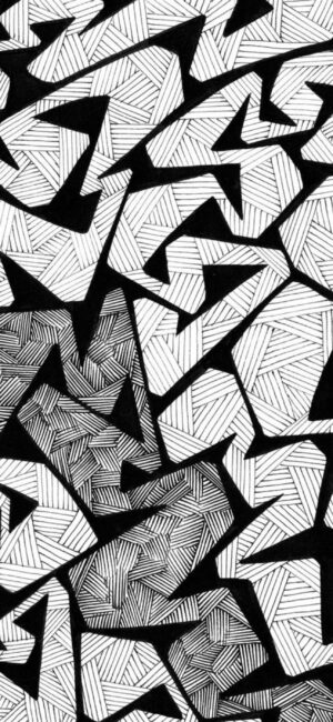 Black and white abstract geometric pattern with intricate line work | 4K Wallpaper for Mobile