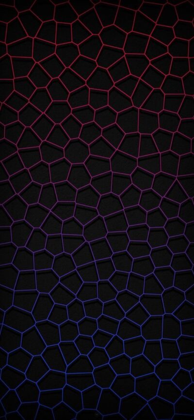 Geometric hexagon pattern in red and blue gradients on dark background for an abstract look | 4K Wallpaper | for Mobile