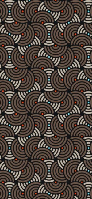 Intricate geometric pattern with arcs and dots in black, brown, blue, and grey | 4K Wallpaper for Mobile