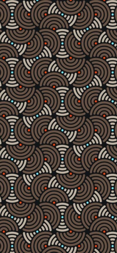 Intricate geometric pattern with arcs and dots in black, brown, blue, and grey | 4K Wallpaper for Mobile