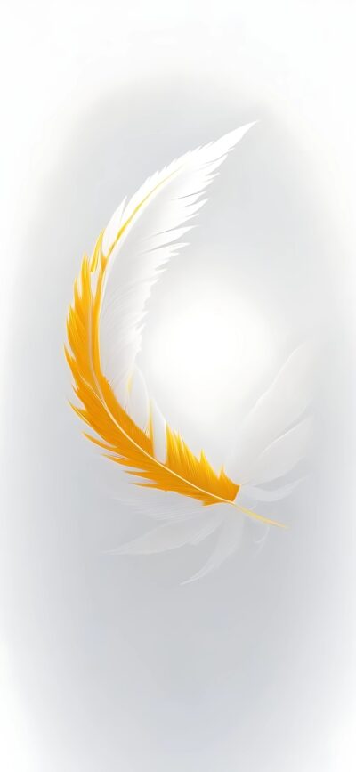 Delicate yellow feather on a soft light background evokes tranquility and grace | 4K Wallpaper for Mobile