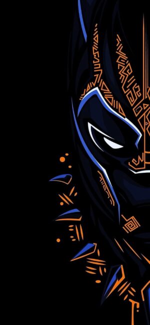 Artistic superhero-inspired character with Black Panther influences, tribal patterns, and sharp lines. | 4K Wallpaper for Mobile