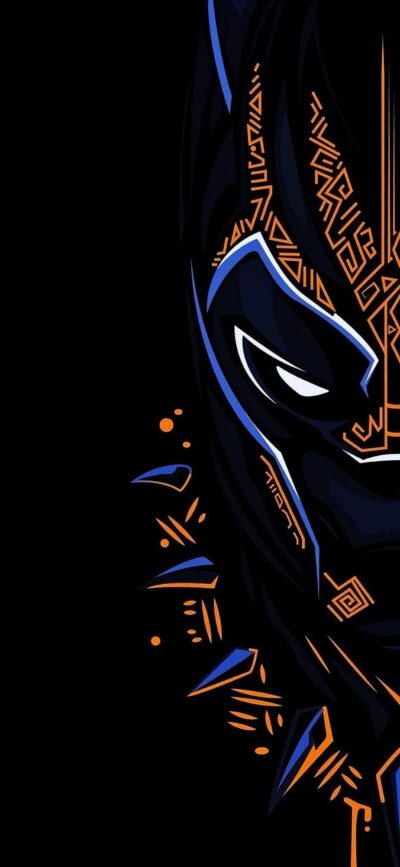 Artistic superhero-inspired character with Black Panther influences, tribal patterns, and sharp lines. | 4K Wallpaper for Mobile