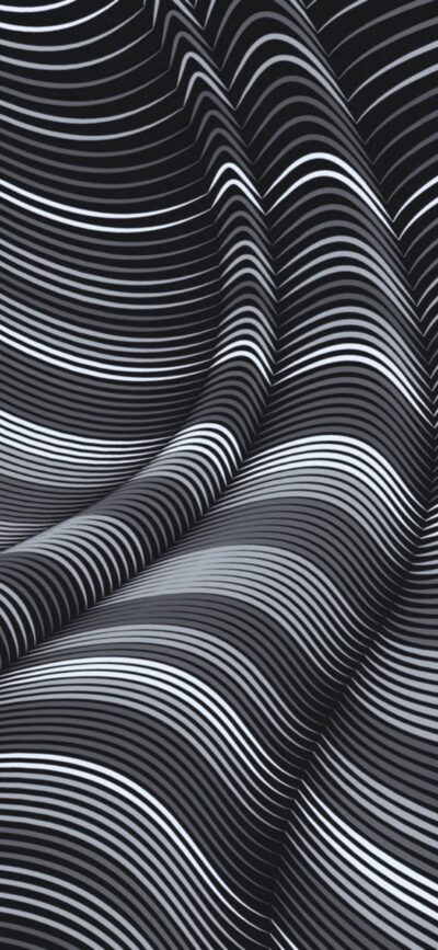 Wave-pattern abstract design in black, white, and grey; surreal visual effect, modern minimalist style | 4K Wallpaper for Mobile