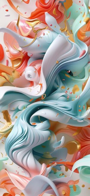 Abstract swirling shapes and vibrant colors in soft gradients evoke fluidity | Blue, Orange, Pink, Gold | 4K Wallpaper for Mobile.