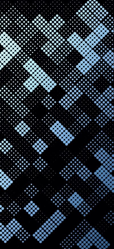 Geometric pattern of light blue dots on black background, forming abstract shapes; digital, modern design | 4K Wallpaper for Mobile