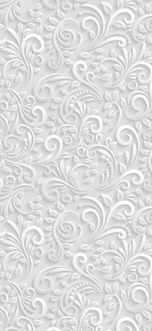 Monochromatic floral pattern with swirling leaves and curves, embossed for a 3D look | White & Grey | Floral Design | 4K Wallpaper for Mobile