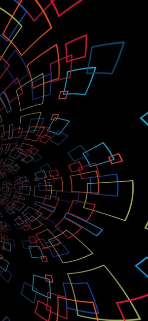 Abstract geometric multicolored tunnel on black background | 4K Wallpaper for Mobile