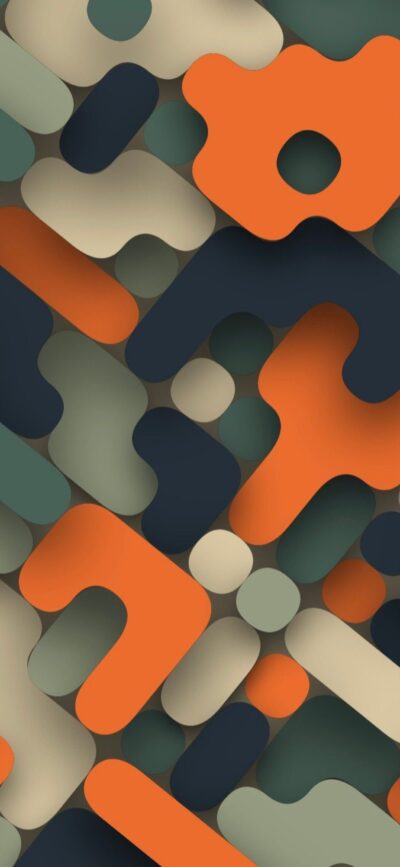 Abstract geometric shapes in orange, green, beige, black create a modern pattern for mobile | 4K Wallpaper.