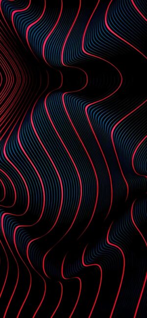 Abstract wavy lines in red and blue on black background; creates movement and depth | UHD Wallpaper for Mobile