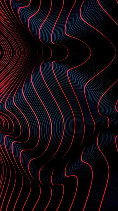 Abstract wavy lines in red and blue on black background; creates movement and depth | UHD Wallpaper for Mobile