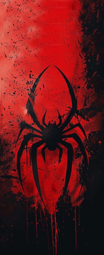 Abstract spider on vivid red background with splatter effects | Superhero Theme | For Mobile | UHD Wallpaper