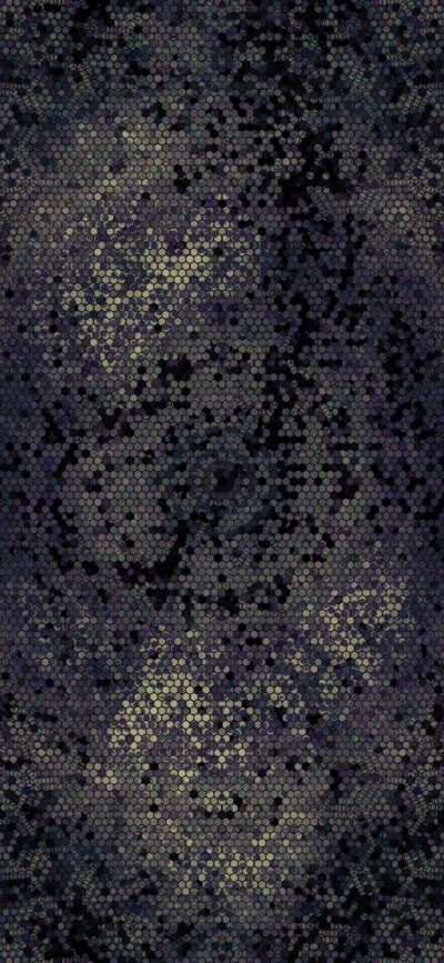 Abstract hexagonal mosaic pattern in dark tones, evoking a mysterious digital feel. Ideal for mobile. | Black, Grey, Dark Blue | 4K Wallpaper