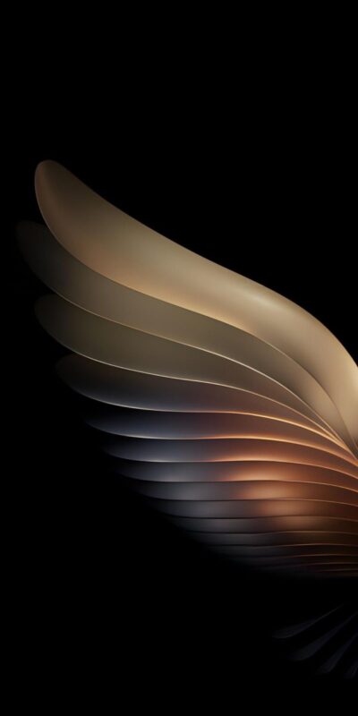 Abstract wing design with warm gradient layers on black background for a dynamic and elegant look | UHD Wallpaper for Mobile