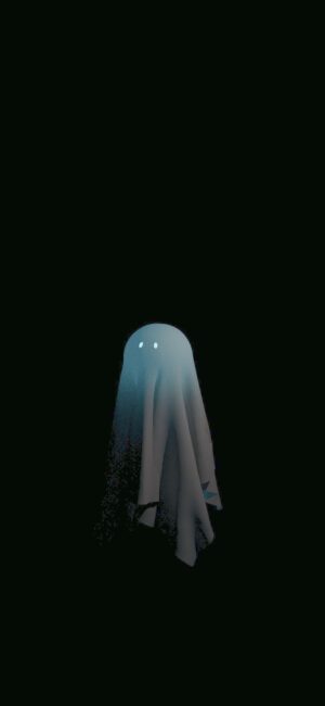 Minimal ghost illustration with glowing eyes on dark background | 4K Wallpaper for Mobile